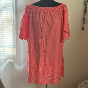 Coral Off-Shoulder mini Dress cotton  with Lace Details size M